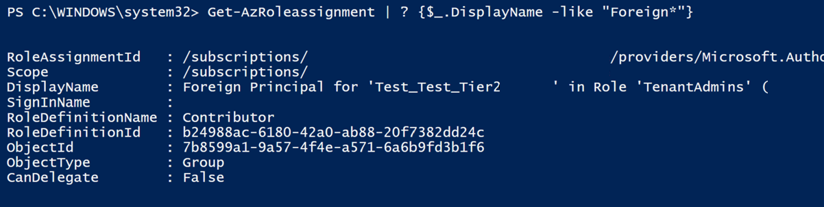 Screenshot that shows a Shell example role assignment.