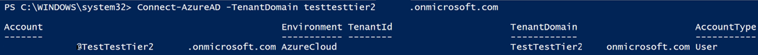 Screenshot that shows a Shell example of a Partner Center connection.