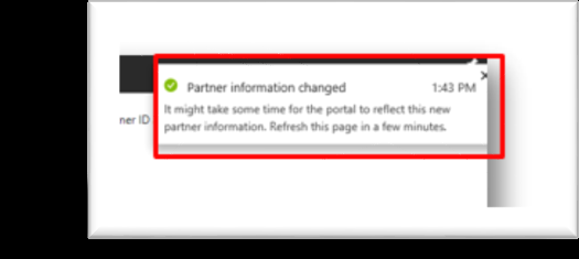Screenshot of the confirmation that partner information changed.