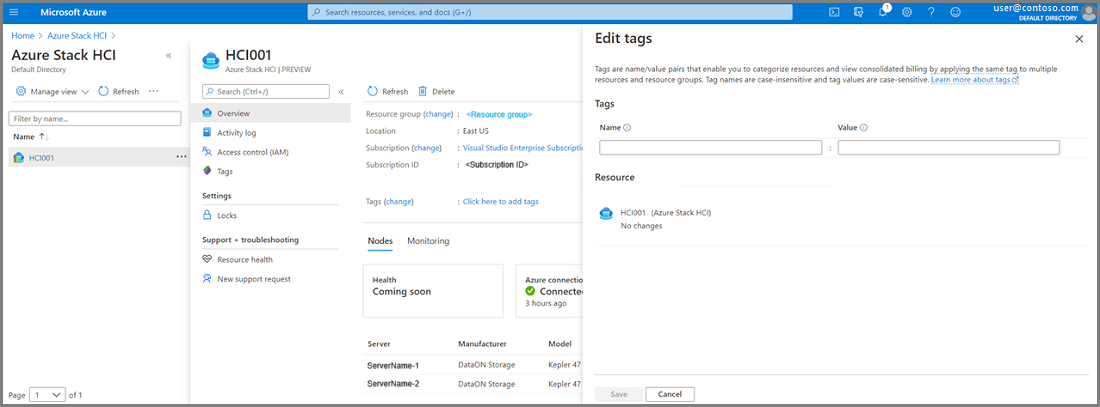 Add or edit tags for Azure Stack HCI resource on Azure portal.