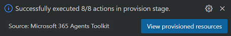 Screenshot shows a notice, which displays hellomsg successfully provisioned in the cloud.