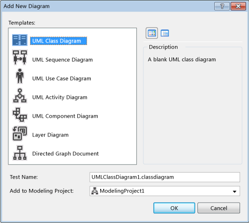 UML_AddDiagram Add New Diagram dialog
