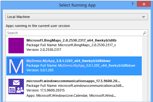 PDHUB_SelectRunningApp Choose a running or installed app for diagnosis
