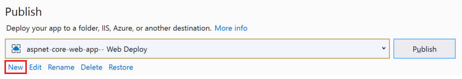 Screenshot of Create a new publish profile.