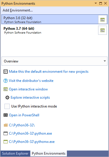 Python Environments window-2019