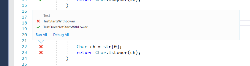 Test status for a symbol in Visual Studio