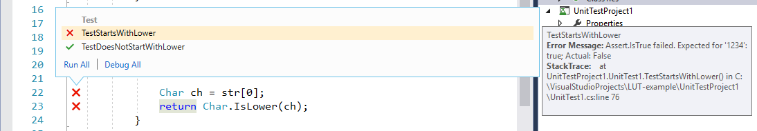 Failed test tooltip info in Visual Studio
