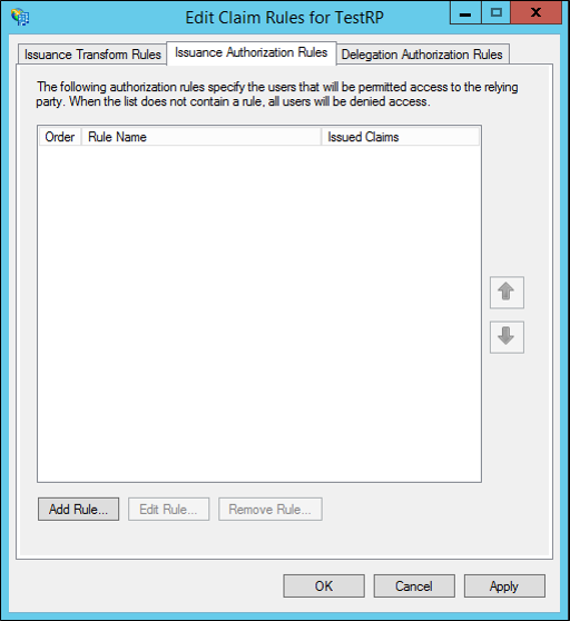 Screenshot that shows where to select Add Rule when you create a rule to issue an AD&nbsp;FS&nbsp;1.x Name ID claim on Windows Server 2012 R2.