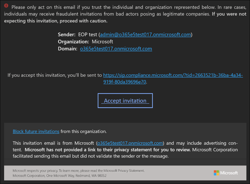 Email invitation for guest access to an eDiscovery case.
