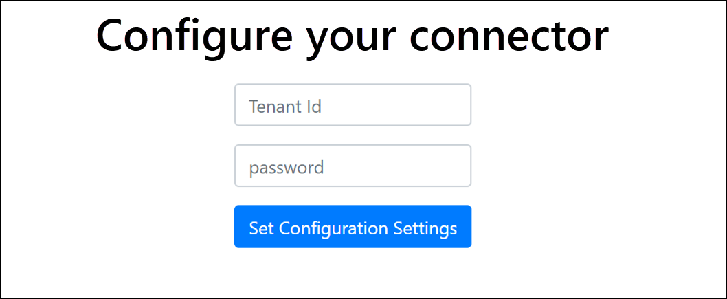 Screenshot of the connector web app with the Configure button to display the sign-in page.