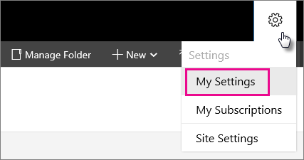 Screenshot of the web portal highlighting My Settings in the Settings dropdown list.