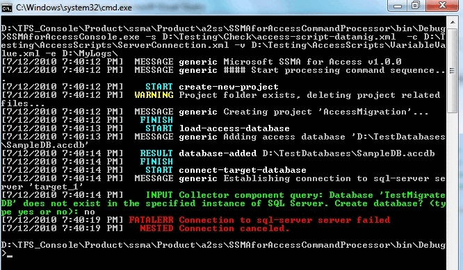 Screenshot of SSMA Console output (Access).