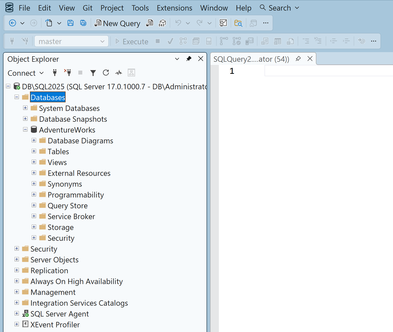 Screenshot of SQL Server Management Studio.
