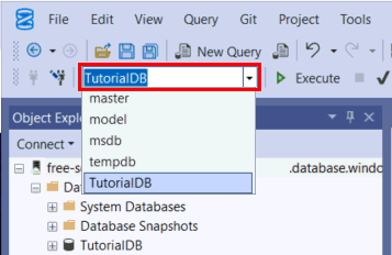 Screenshot showing how to change the database context.