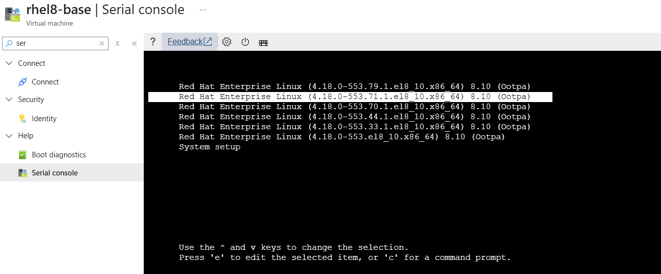 Screenshot of the boot selected OS screen in GRUB, which shows multiple kernels can be chosen.