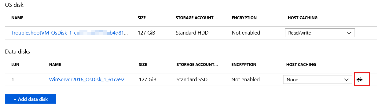 Screenshot to detach the virtual hard disk from the VM.