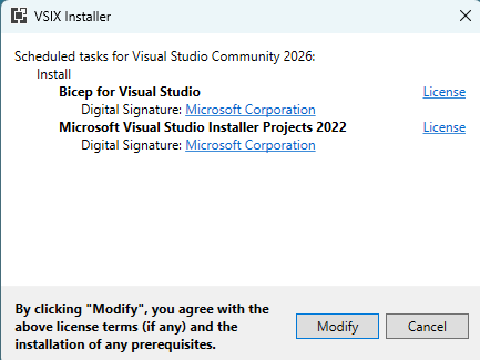 Screenshot of VSIX Installer dialog in Visual Studio.