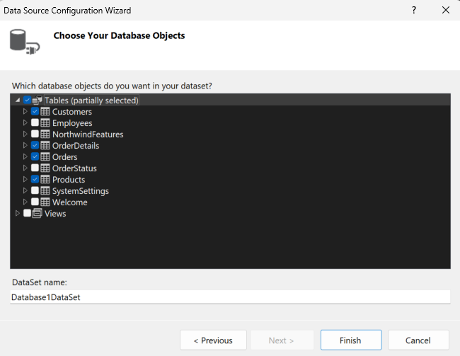 Screenshot of the Choose Your Database Objects page.
