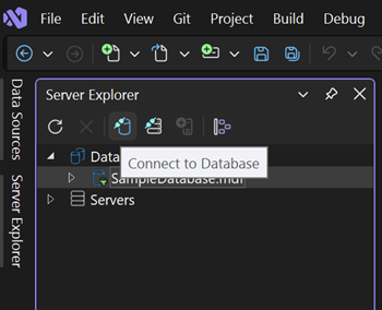Screenshot showing Server Explorer Connect to Database icon.