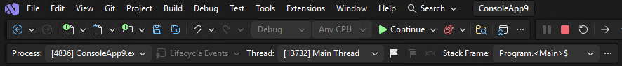 Screenshot of the Debug Location toolbar.