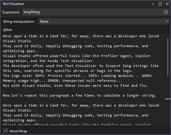 Screenshot of Text string visualizer.