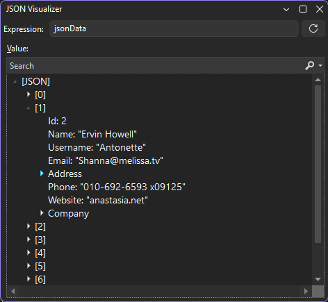 JSONStringVisualizer Screenshot that shows the JSON String Visualizer.