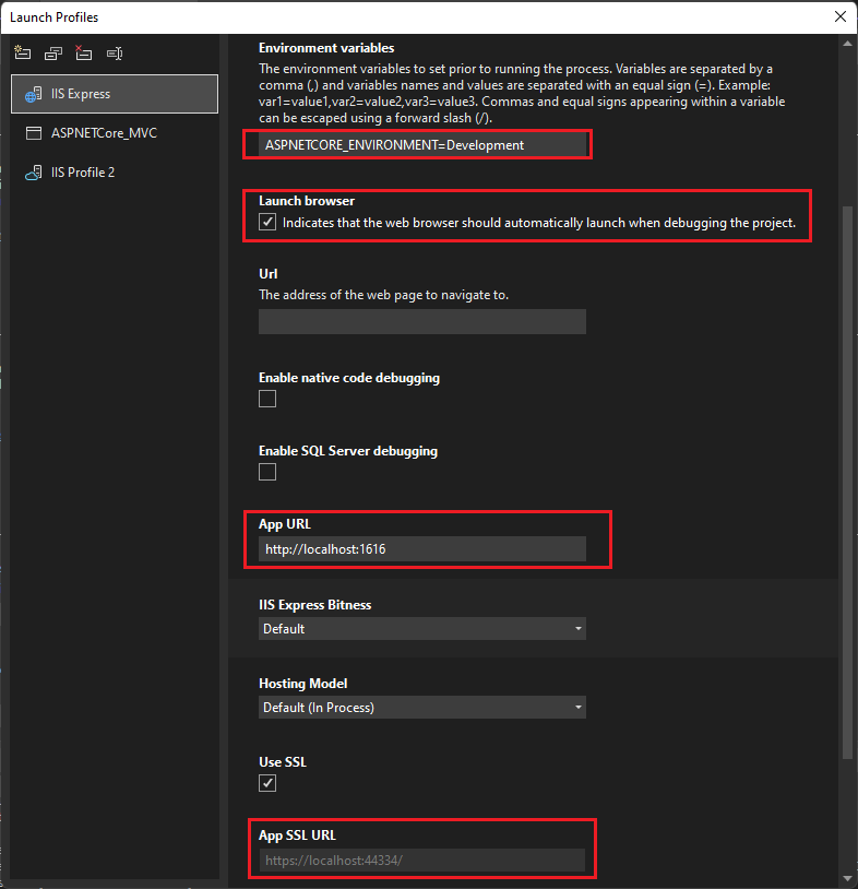 ASP.NET Core debugger settings ASP.NET Core debugger settings