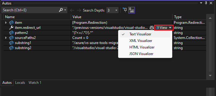 Open string visualizer Screenshot of Open a string visualizer.