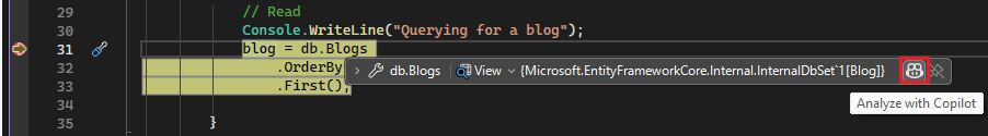 Screenshot of return value of LINQ query.