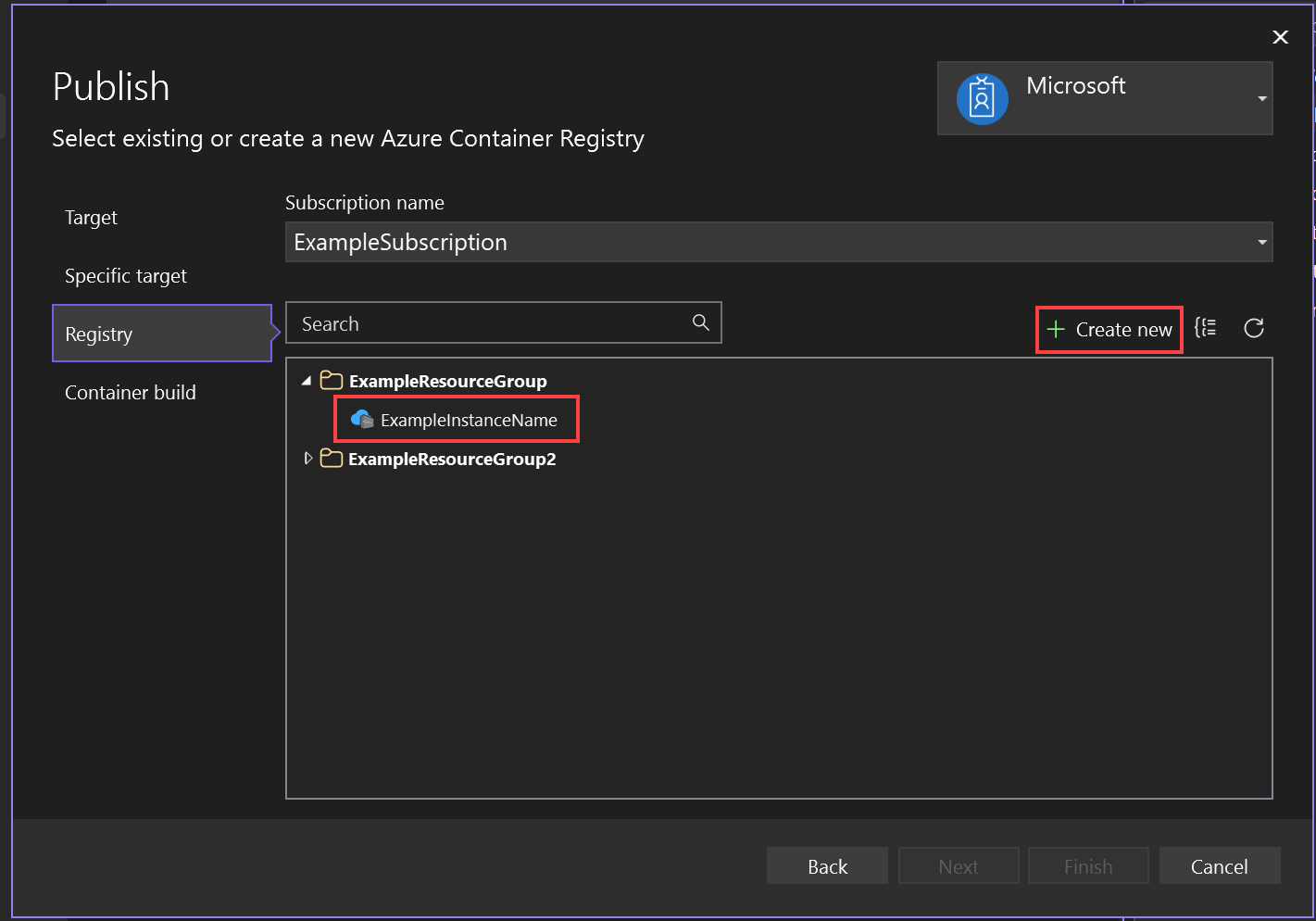 Screenshot showing the option to publish to Azure Container Registry.
