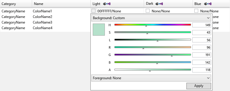 VSIX Color Editor Edit Color