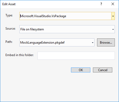 Screenshot showing how to edit vspackage asset.
