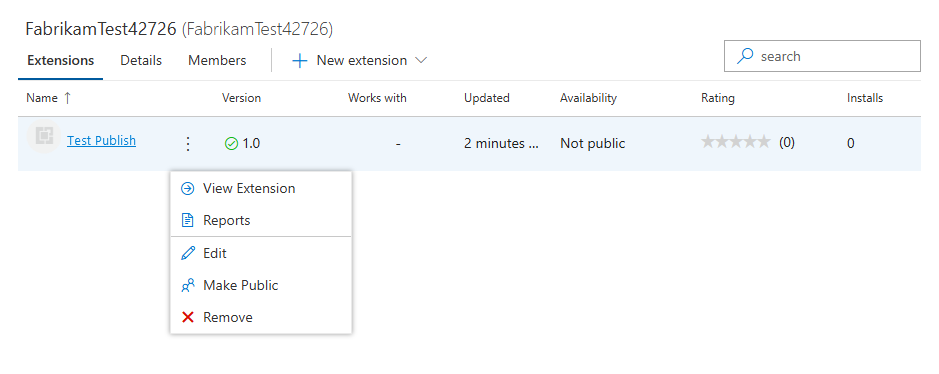 Screenshot that shows the right-click menu for an extenstion.