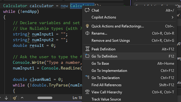 Screenshot that shows the Go to Definition menu item.