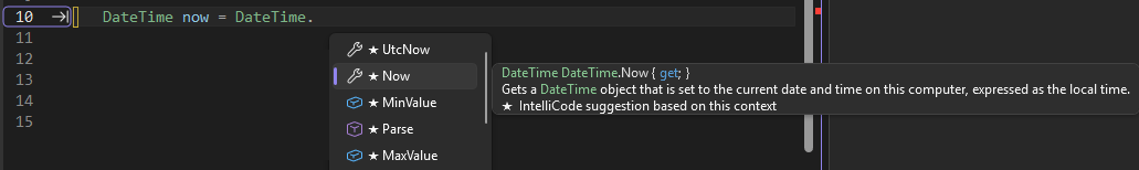 Screenshot that shows an IntelliSense member list.