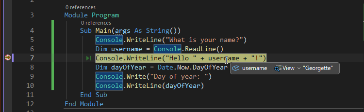 Screenshot that shows a variable value during debugging in Visual Studio.