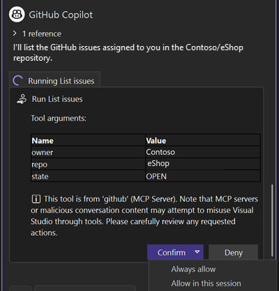 Screenshot of the chat pane options for managing agent tool approvals.