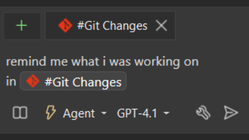 Screenshot of Copilot Chat referencing uncommitted changes with #changes.