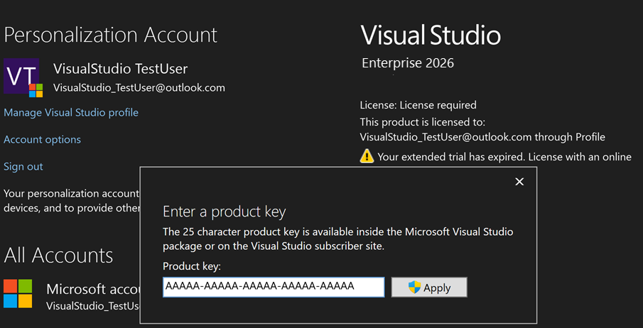 Screenshot of the Enter a product key dialog.