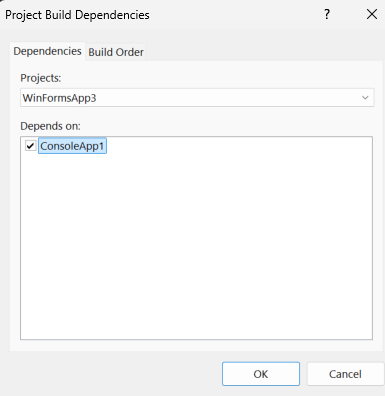 Screenshot of the Project Build Dependencies dialog.