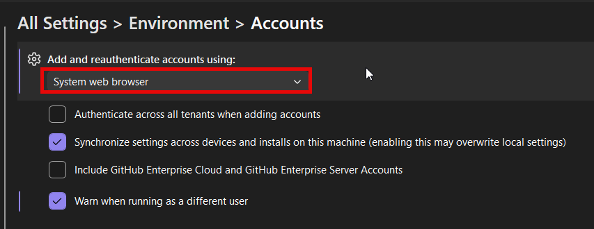 Select system web browser from the menu.