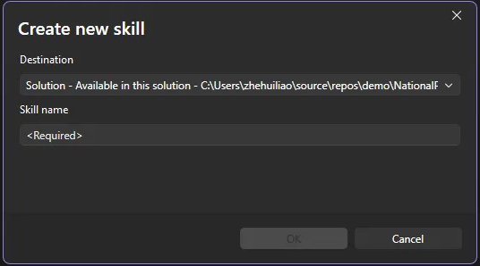 Screenshot that shows naming a new skill.