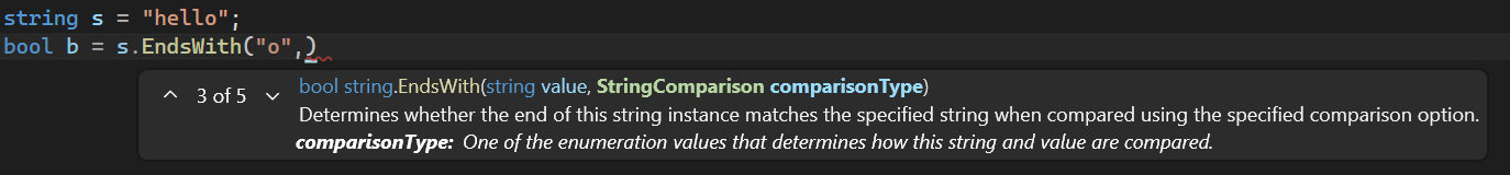 Screenshot of the IntelliSense Parameter Info feature.