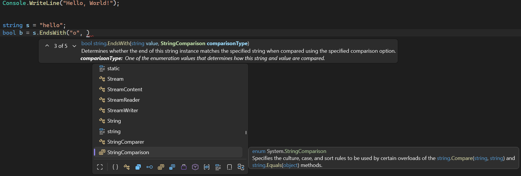 Screenshot of the IntelliSense Quick Info and Parameter Info feature.