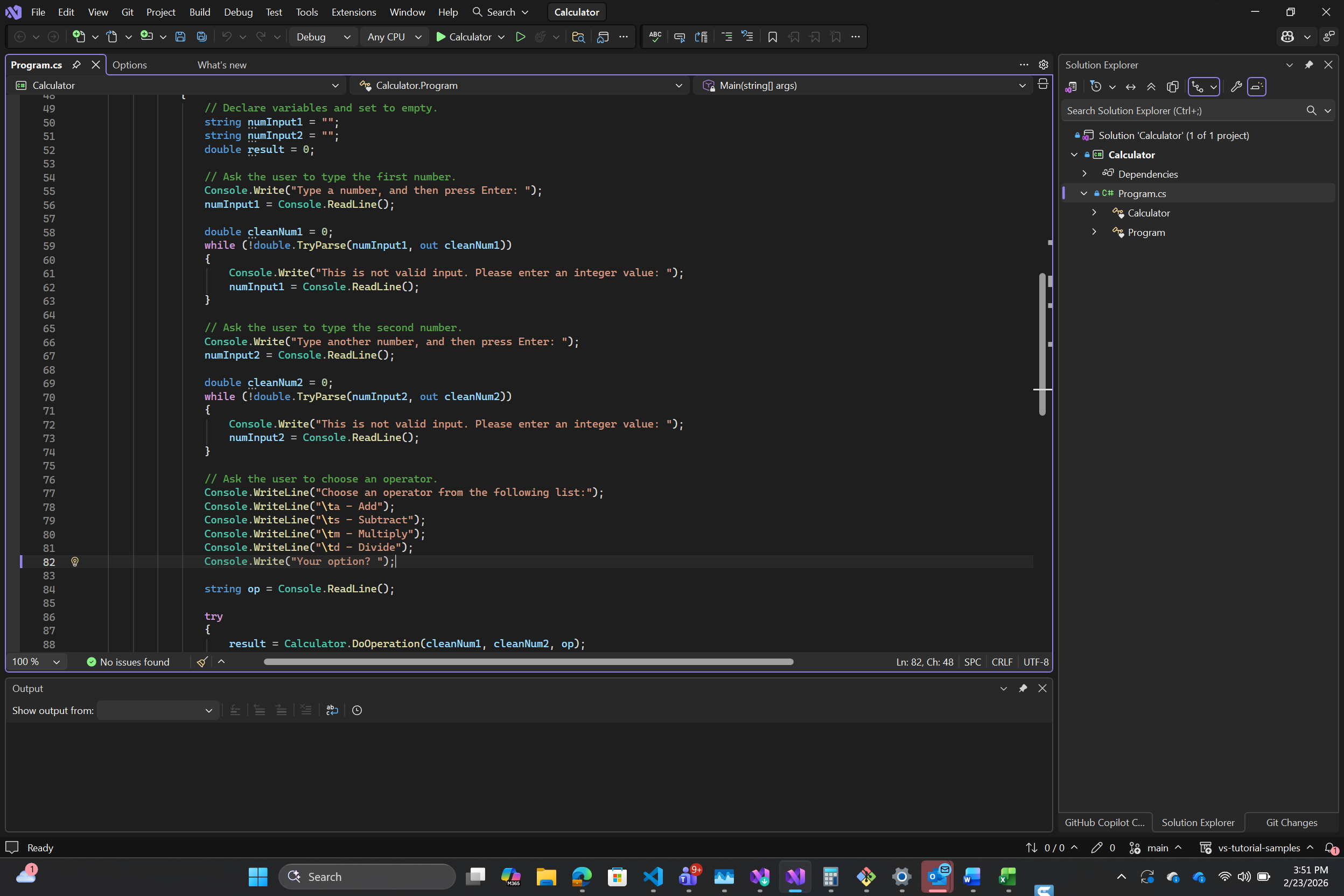 Screenshot of Visual Studio IDE using the Dark theme.