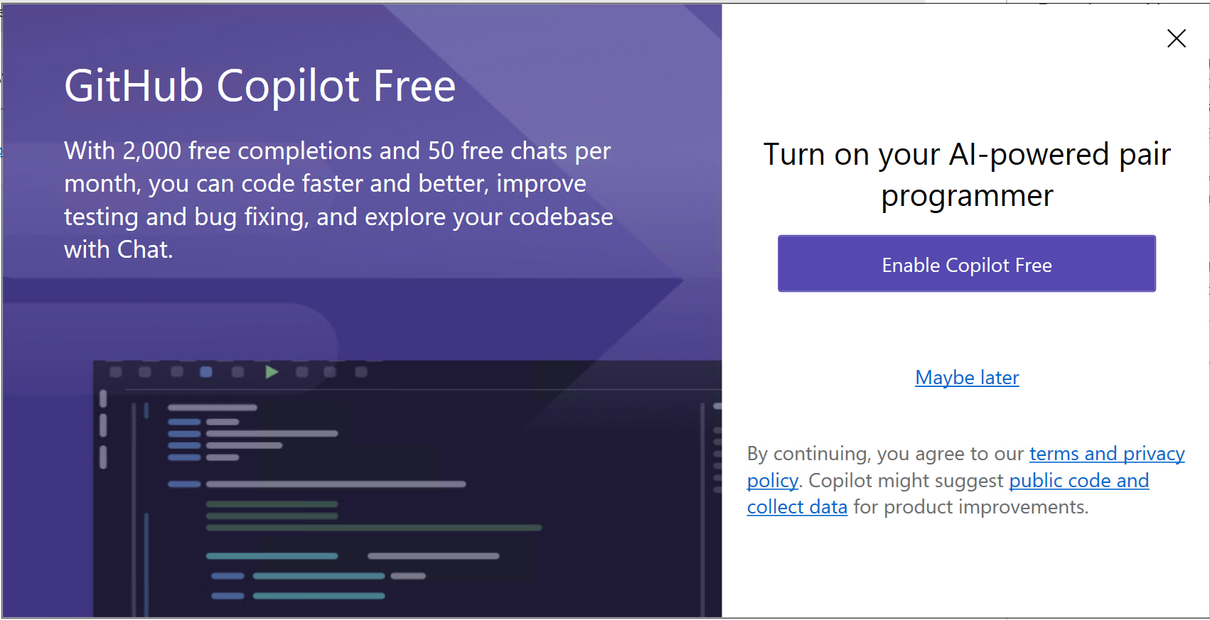 Screenshot showing sign in at Visual Studio first launch.