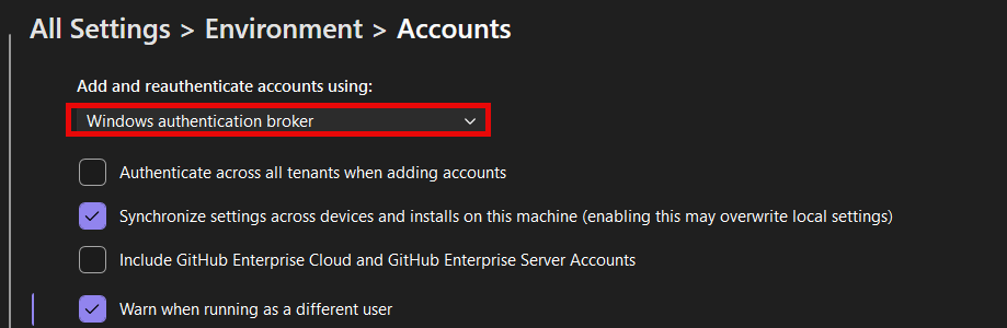Select web authentication broker from the dropdown.