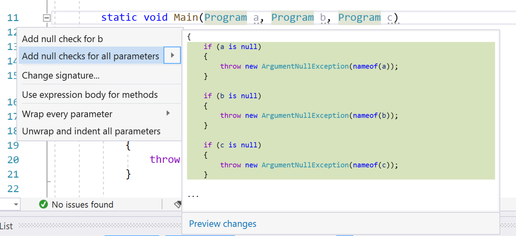 Screenshot of Add null checks for all.