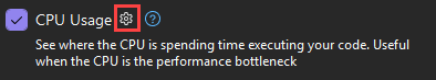 Screenshot that shows the settings icon for CPU Usage.