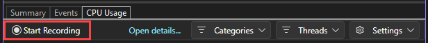 CPU Usage tab Screenshot that shows the CPU Usage tab.